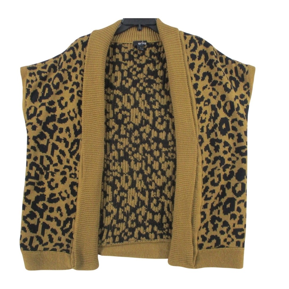 Erika Womens Tan Black Leopard Print Open Front Cardigan Vest Shawl Collar L